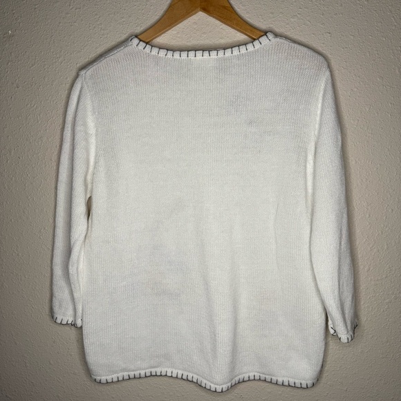 Vintage Cotton Sweater Floral Embroidery Butterfly Bee White Women’s Size Med - Picture 2 of 11
